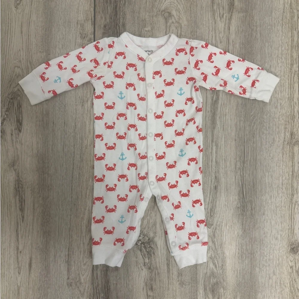 Carter's White and Red Footies One Piece with Crab Design